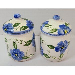 2 Piece Blue Floral Ceramic Lidded Cannister Set 6"h x 3 3/4"w